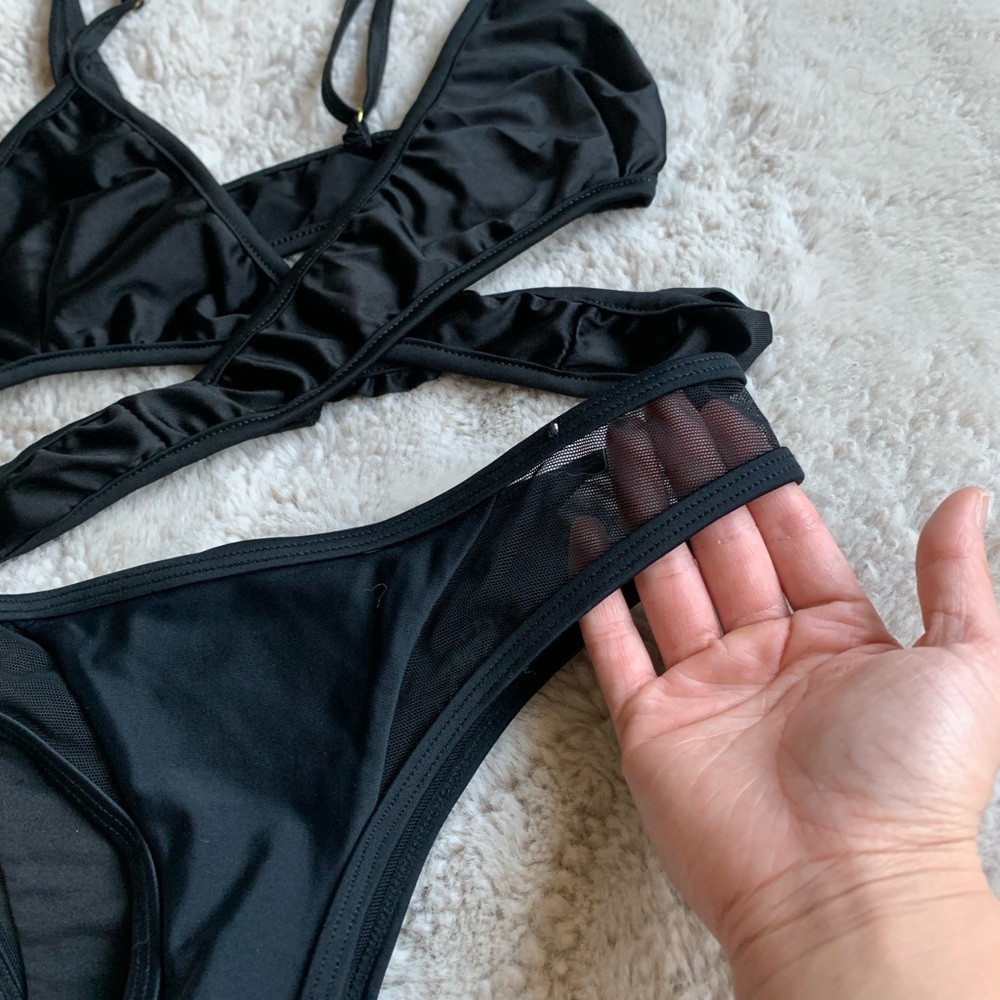 Bathing suit: Cross Tie Bikini with Mesh bottoms